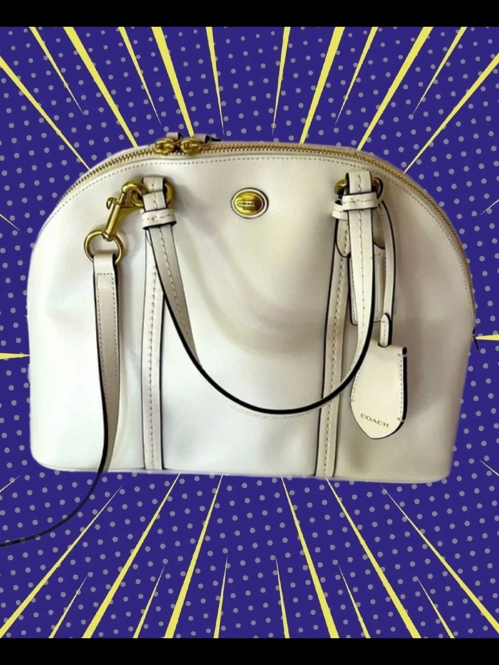 Coach White Leather Dome Satchel with Gold Hardware